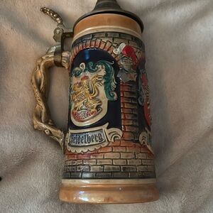 Vintage German Zinndeckel Lid Beer Stein München Frankfurt Heidelberg Original